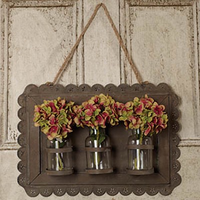 Country new rustic tin Framed wall hanging with bottles / nice decor wall vase   401541649445